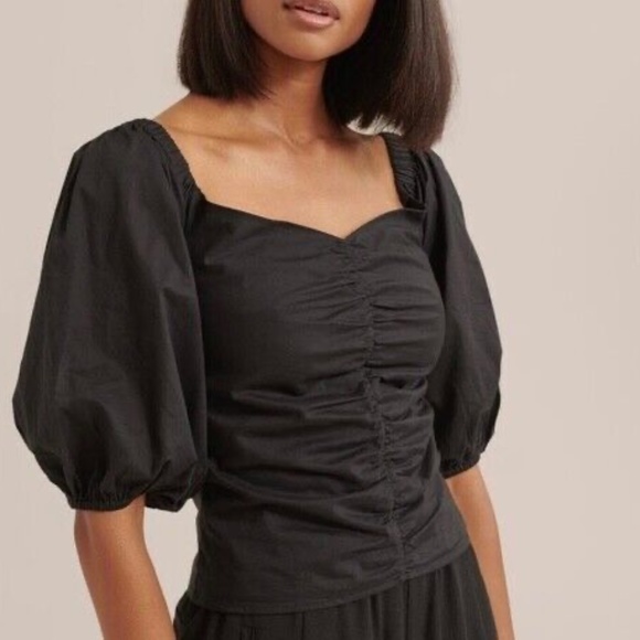 NEW Modern Citizen Penny Ruched On or Off Shoulder Puff Sleeve Top Black Size S - Picture 1 of 15